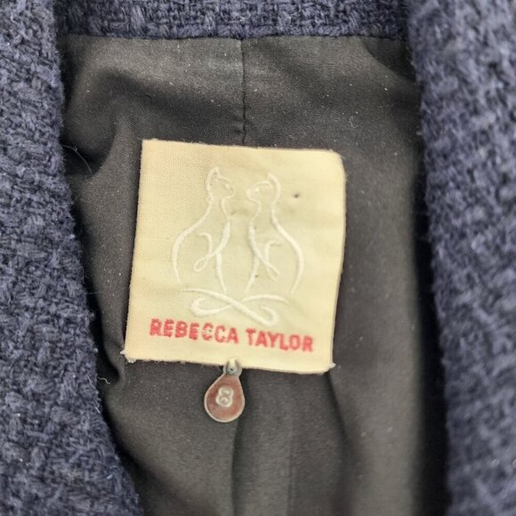 REBECCA TAYLOR Moto Tweed Vest Lamb Leather Trim Zip Up Navy Blue - Picture 5 of 6